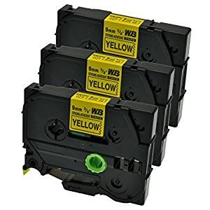 Komplet Brother TZe-S621 / TZ-S621 / PT / P-Touch 9mm, jako ljepilo (strong adhesive), zamjenske trake (3) - crni ispis / žuta traka