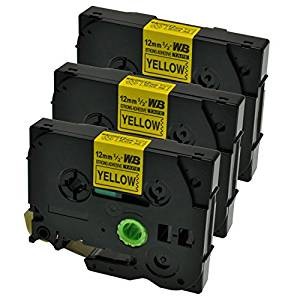 Komplet Brother TZe-S631 / TZ-S631 / PT / P-Touch 12mm, jako ljepilo (strong adhesive), zamjenske trake (3) - crni ispis / žuta traka