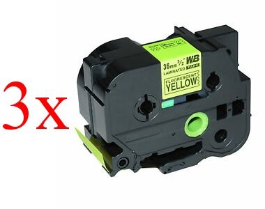 Komplet Brother TZe-C61 / TZ-C61 / PT / P-Touch 36mm zamjenske trake (3) - crni ispis / fluorescentno žuta traka