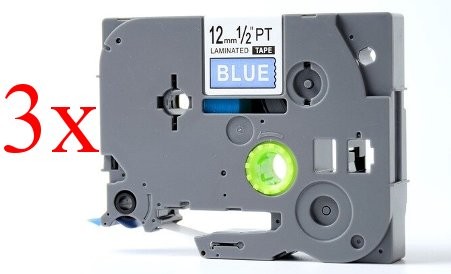 Komplet Brother TZe-535 / TZ-535 / PT / P-Touch 12mm zamjenske trake (3) - bijeli tekst / plava traka