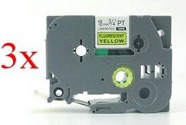 Komplet Brother TZe-C41 / TZ-C41 / PT / P-Touch 18mm zamjenske trake (3) - crni ispis / fluorescentno žuta traka