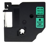 Zamjenska traka zaDymo D1 40919 / LabelManager / LabelPoint / LabelWriter / Rhino / MobileLabeler 9mm (3/8") x 7m - crni ispis / zelena traka