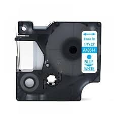 Zamjenska traka zaDymo D1 43614 / LabelManager / LabelPoint / LabelWriter / Rhino / MobileLabeler  6mm (1/4") x 7m - plavi izpis / bijela traka