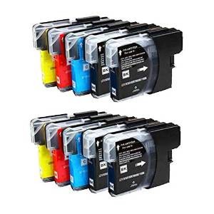 Komplet Brother 10 ×  LC1100 / LC-1100 zamjenske tinte (10) - 4× crna, 2× cijan, 2× magenta, 2× žuta