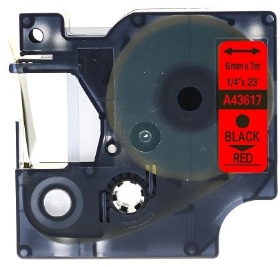 Zamjenska traka za Dymo D1 43617 / LabelManager / LabelPoint / LabelWriter / Rhino / MobileLabeler  6mm (1/4") x 7m - crni ispis / crvena traka
