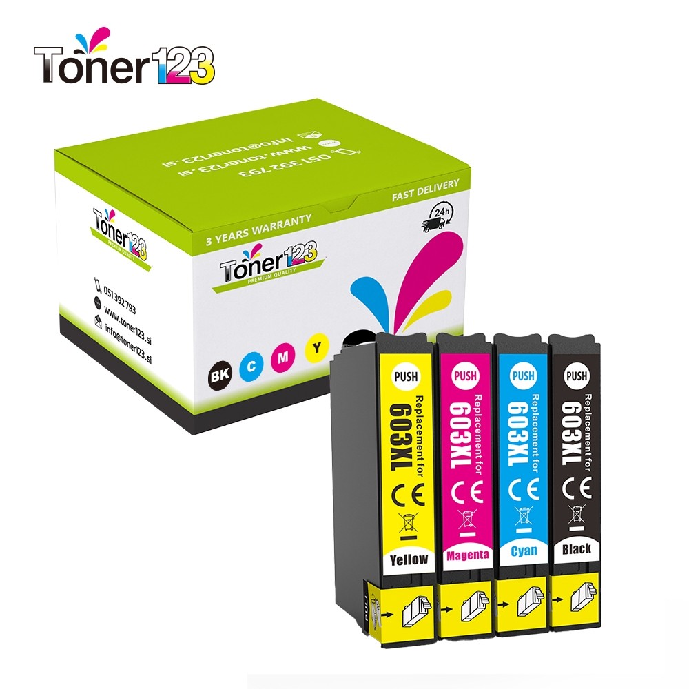 Komplet Epson 603XL / C13T03A64010 / Expression Home XP-2100, 2105, 2150, 2155, 3100, 3105, 3150, 4100, 4105 / WorkForce WF-2810, 2830, 2835, 2850 - zamjenske tinte (4) - crna XL, cijan XL, magenta XL, žuta XL (Kartuše)