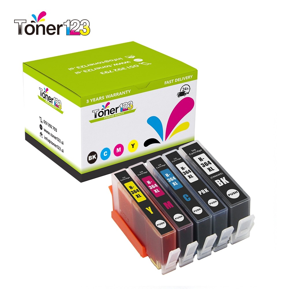 Komplet HP 364XL zamjenske tinte (5) - crna, foto crna, cijan, magenta, žuta