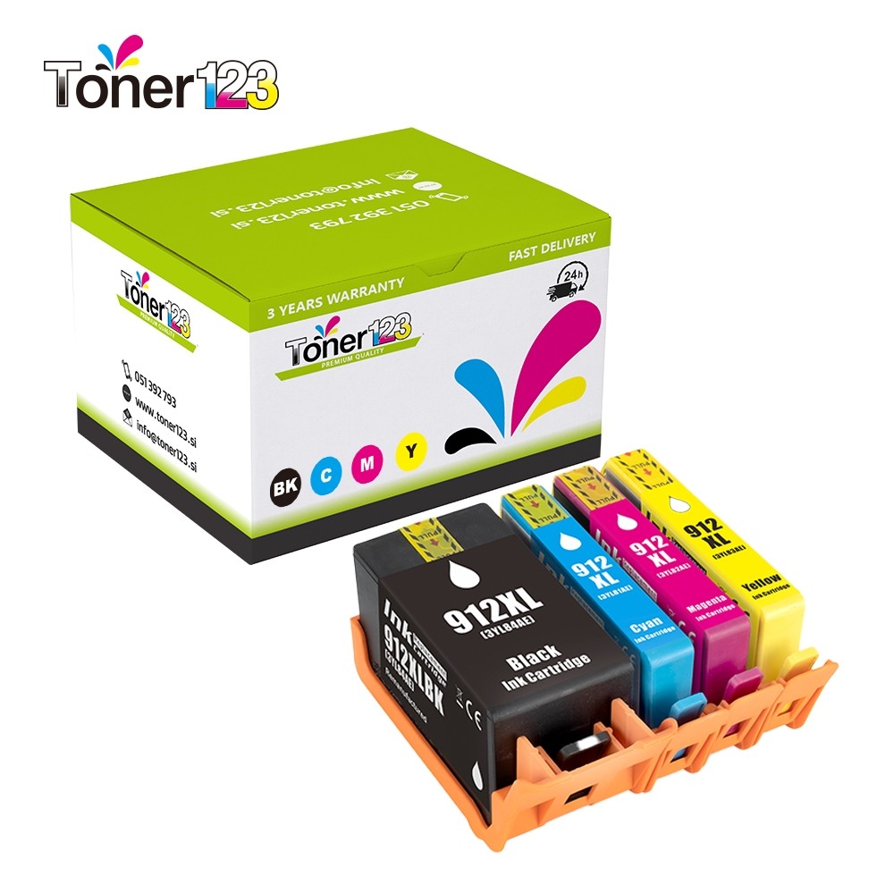 Komplet HP 912XL / 3YP34AE / HP OfficeJet 8012, 8013, 8014, 8015, 8020, 8022, 8023, 8024, 8025 zamjenske tinte (4) - crna XL, cijan XL, magenta XL, žuta XL