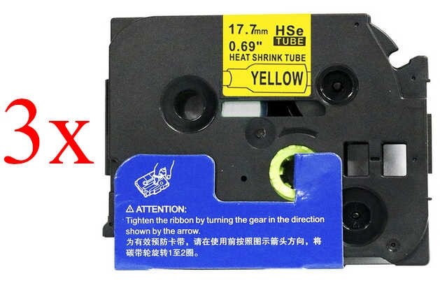 Komplet Brother HSe-641 / HS-641 / PT / P-Touch 17,7mm, termoskupljajuća cijev (heat shrink tube), zamjenske trake (cijevi) (3) - crni ispis / žuta traka (cijev)