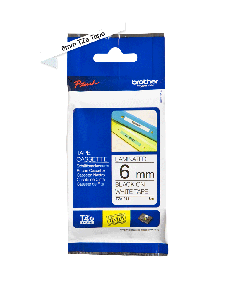 Brother TZe-211 / TZ-211 traka 6mm - crni ispis / bijela traka (original)