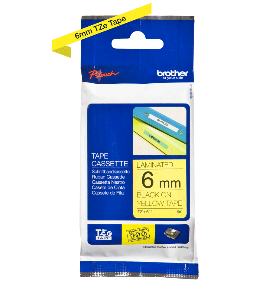 Brother TZe-611 / TZ-611 traka 6mm - crni ispis / žuta traka (original)